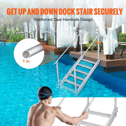VEVOR Dock Ladder, Adjustable Height, 500 lbs Load Capacity, Aluminum Alloy Steps Pontoon Boat Ladder with Dual Handrails & Nonslip Rubber Mat, Ideal for Ship/Lake/Pool/Marine Boarding - Discount Msrp 