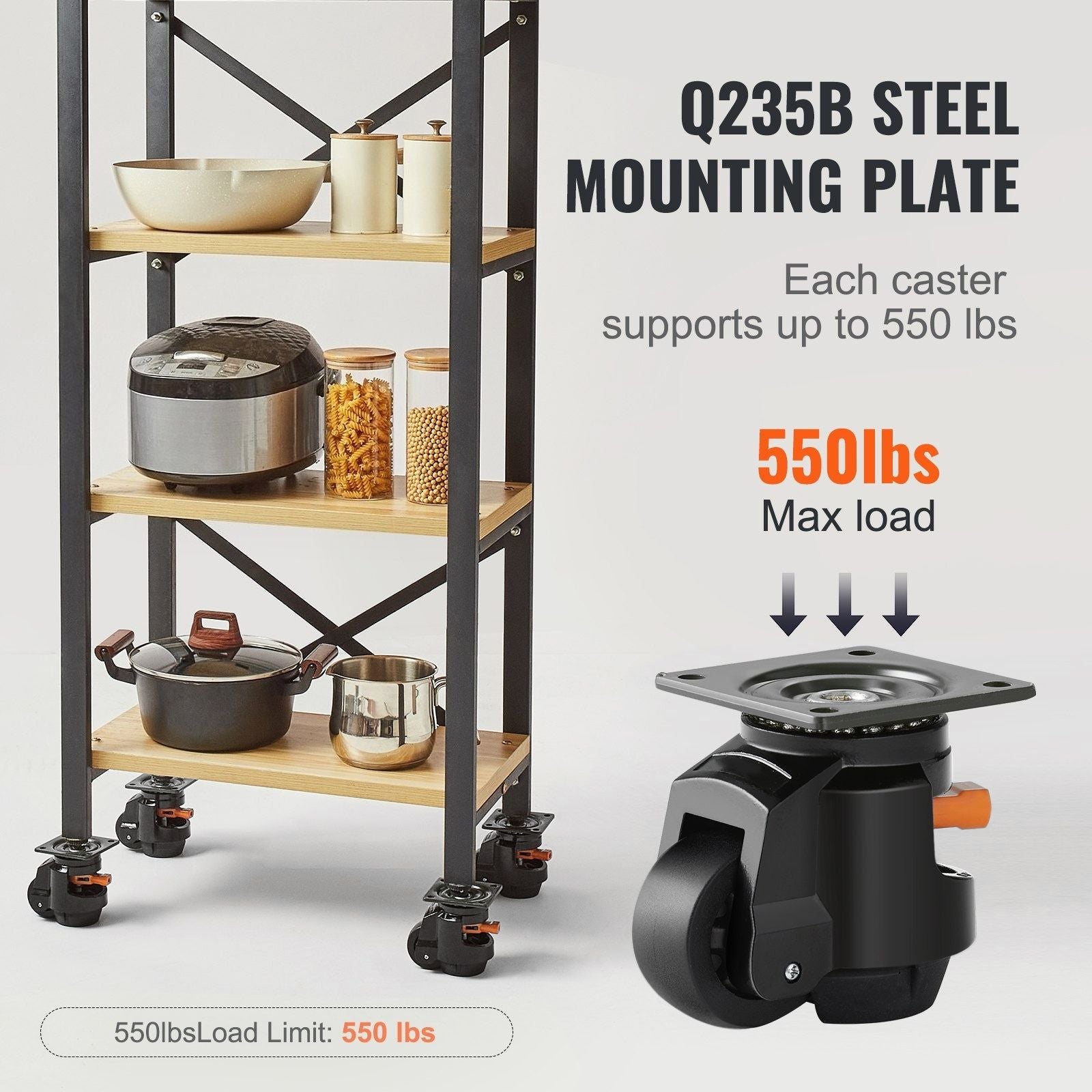 Heavy Duty Leveling Casters 4-Pack | 1000kg/2200LB Capacity with 2.5" Wheels | Precision 360° Swivel & Reinforced Handle for Workbench, Machinery, Industrial Equipment | Floor Protection & Noise-Free - Discount Msrp 