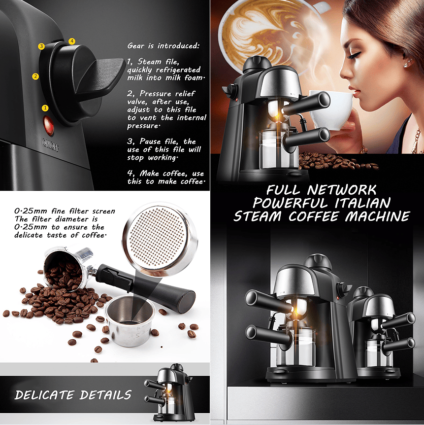 PSCM6810 3.5bar Steam Epresso Machine 4 cup Epresso Machine Epresso cappuccino coffee home compact espresso machine - Discount Msrp 