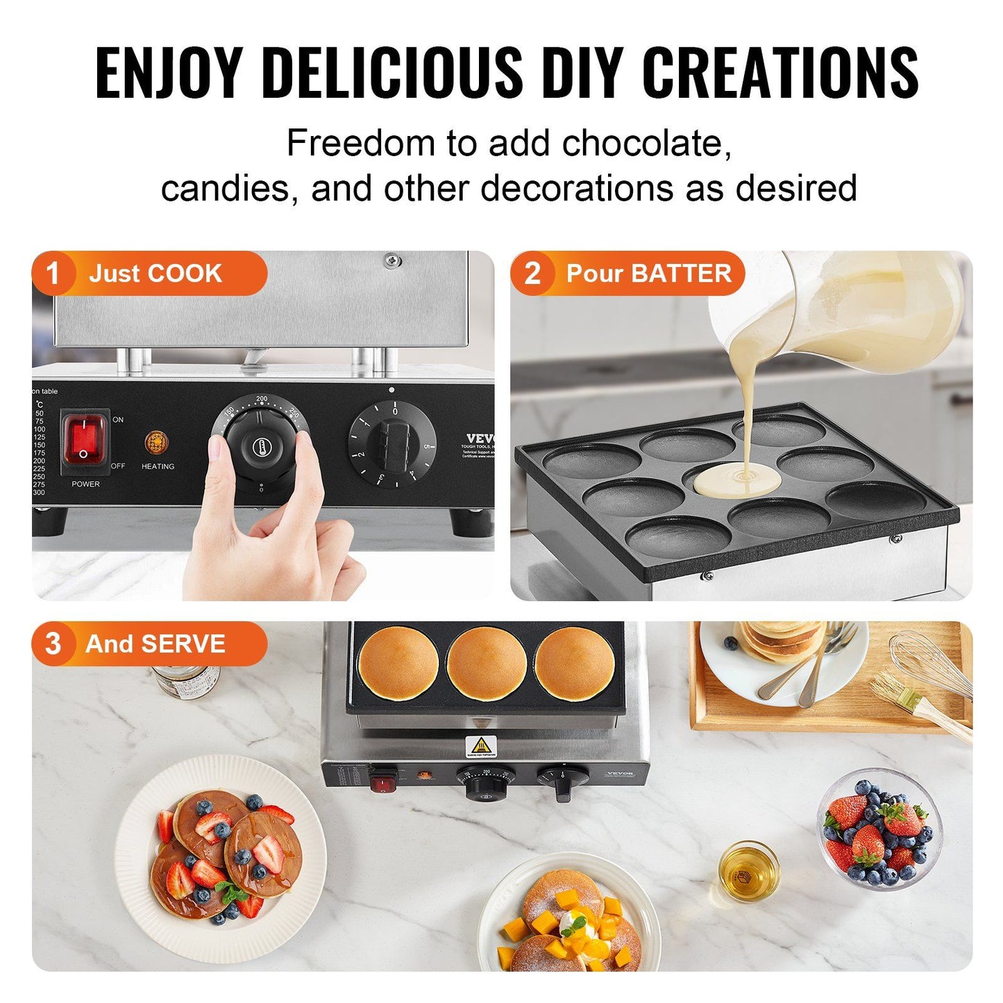 VEVOR 9PCS 76mm Dutch Pancake Maker Commercial Dorayaki Baker 850W Non-stick - Discount Msrp 