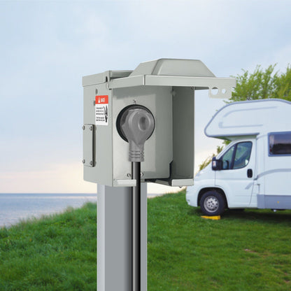 VEVOR 30 Amp RV Power Outlet Box, 125/250 Volt, Enclosed Lockable Outdoor RV Receptacle Box, NEMA TT-30R Weatherproof Electrical Panel, for RV Camper Trailer Motorhome Tested to UL Standards - Discount Msrp 