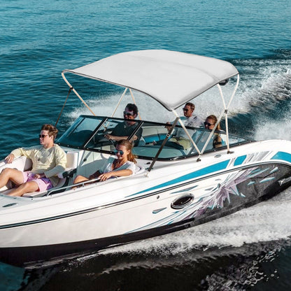 VEVOR 3 Bow Bimini Top Boat Cover, 900D Polyester Canopy with 1" Aluminum Alloy Frame, Waterproof and Sun Shade, Includes Storage Boot, 4 Straps, 2 Support Poles, 6'L x 46"H x 61"-66"W, Light Grey - Discount Msrp 