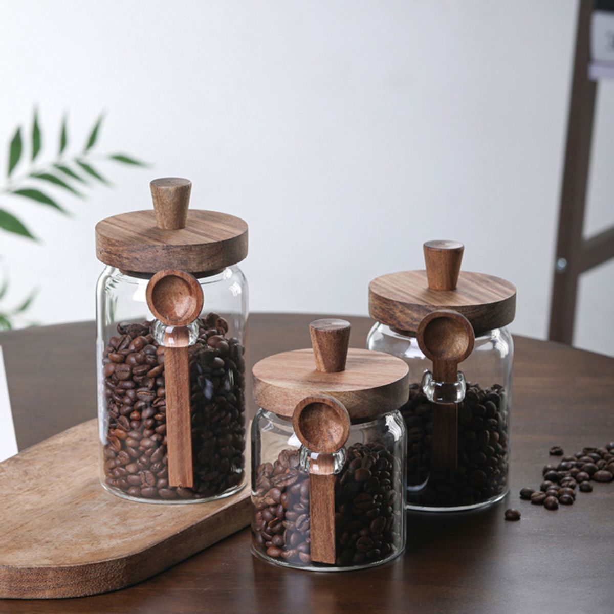 3 Pcs Glass Coffee Jars with Spoons, Candy Jars, Biscuit Jars, Storage Jars, Tea Jars, Snack Jars, Seasoning Jars, Salt Jars, Pepper Jars - Discount Msrp 