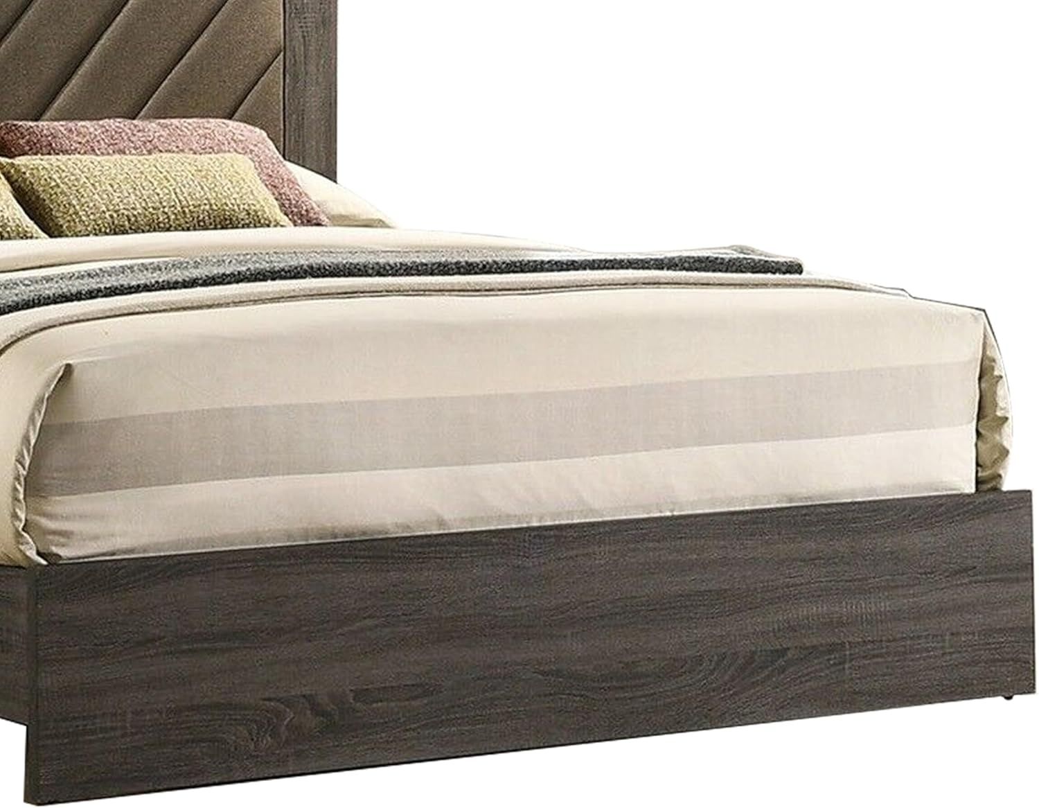 Contemporary 1pc Queen Size Bed Bedroom Furniture Upholstered Headboard Rubberwood 1pc Bedframe Gray Finish - Discount Msrp 