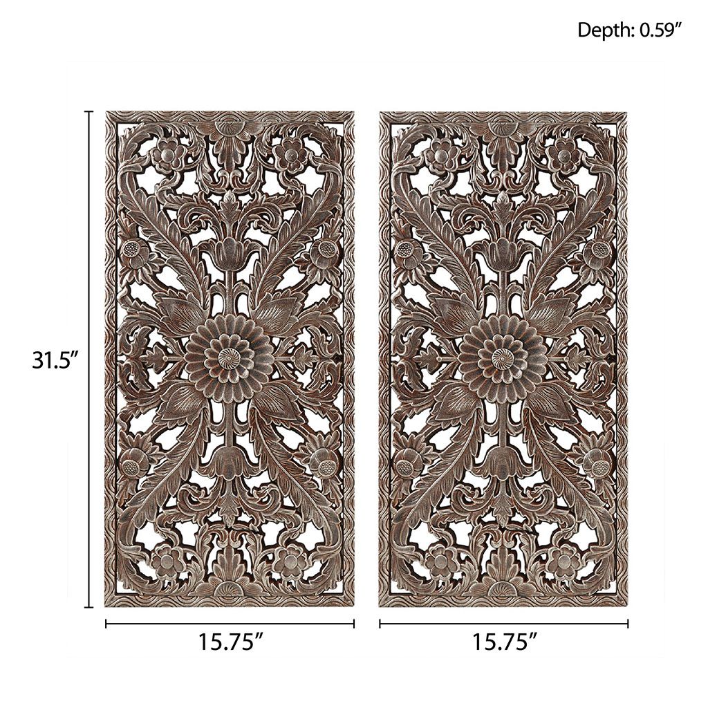 Distressed Carved Wood 2-piece Wall Decor Set - Discount Msrp 