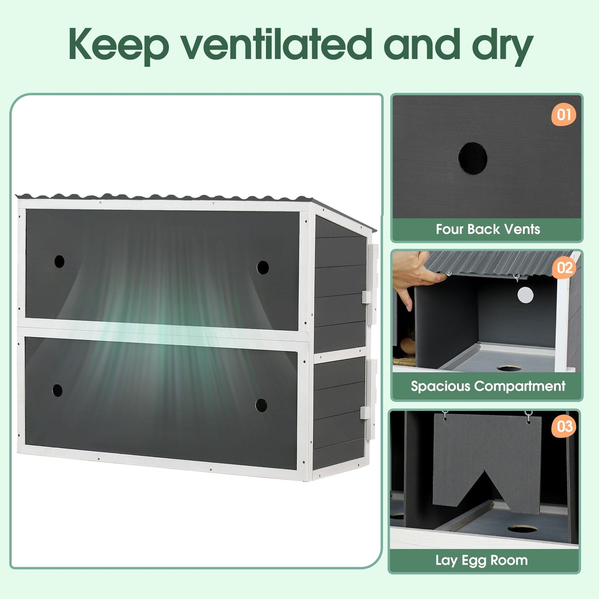 Nesting Boxes for Chickens, Wooden Chicken Nesting Box, 8 Compartments Egg Laying Boxes for Hens, Ducks and Poultry with Rollout Eggs Collection, PVC Roofing and Foldable Perches, 47"Lx26.4"Wx35.4"H - Discount Msrp 