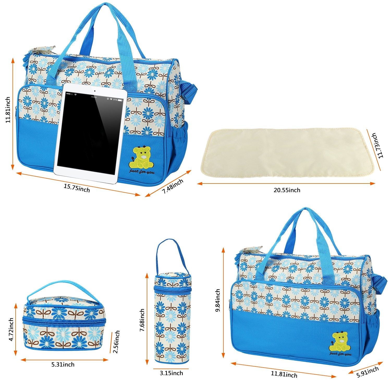 5PCS Baby Nappy Diaper Bags Set Mummy Diaper Shoulder Bags w/ Nappy Changing Pad Insulated Pockets Travel Tote Bags - Discount Msrp 