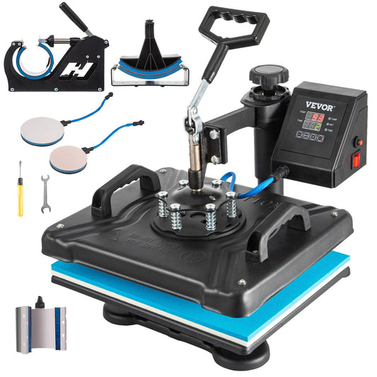 VEVOR Heat Press Machine, 12X15 Inch 6 in 1 Combo Digital Multifunctional Sublimation Heat Transfer Machine, 360 Degree Rotation Swing Away Heat Press for Printing T Shirts Hat Mug Cap Plate 1050W - Discount Msrp 