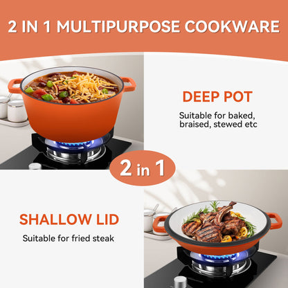 Enameled Cast Iron Dutch Oven with Serving Lid + ENCLOSED THERMAL CIRCLE Design - Discount Msrp 
