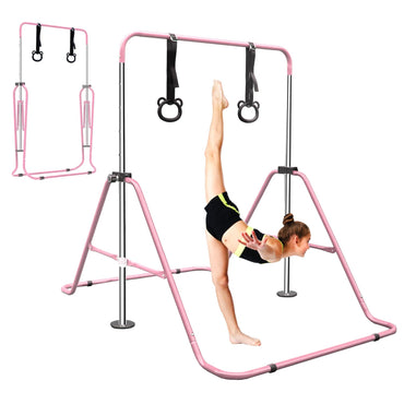 Pink Multi-Functional Adjustable Height Children's Horizontal Gymnastic Bar With Bear Rings - Discount Msrp 