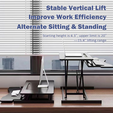 32 Inch Desk Converter, Height Adjustable Sit to Stand Riser, Dual Monitor and Laptop Workstation with Wide Keyboard Tray, Black - Discount Msrp 