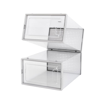 Set of 12 Stackable Clear Plastic Transparent Shoe Storage Box in Home - Discount Msrp 