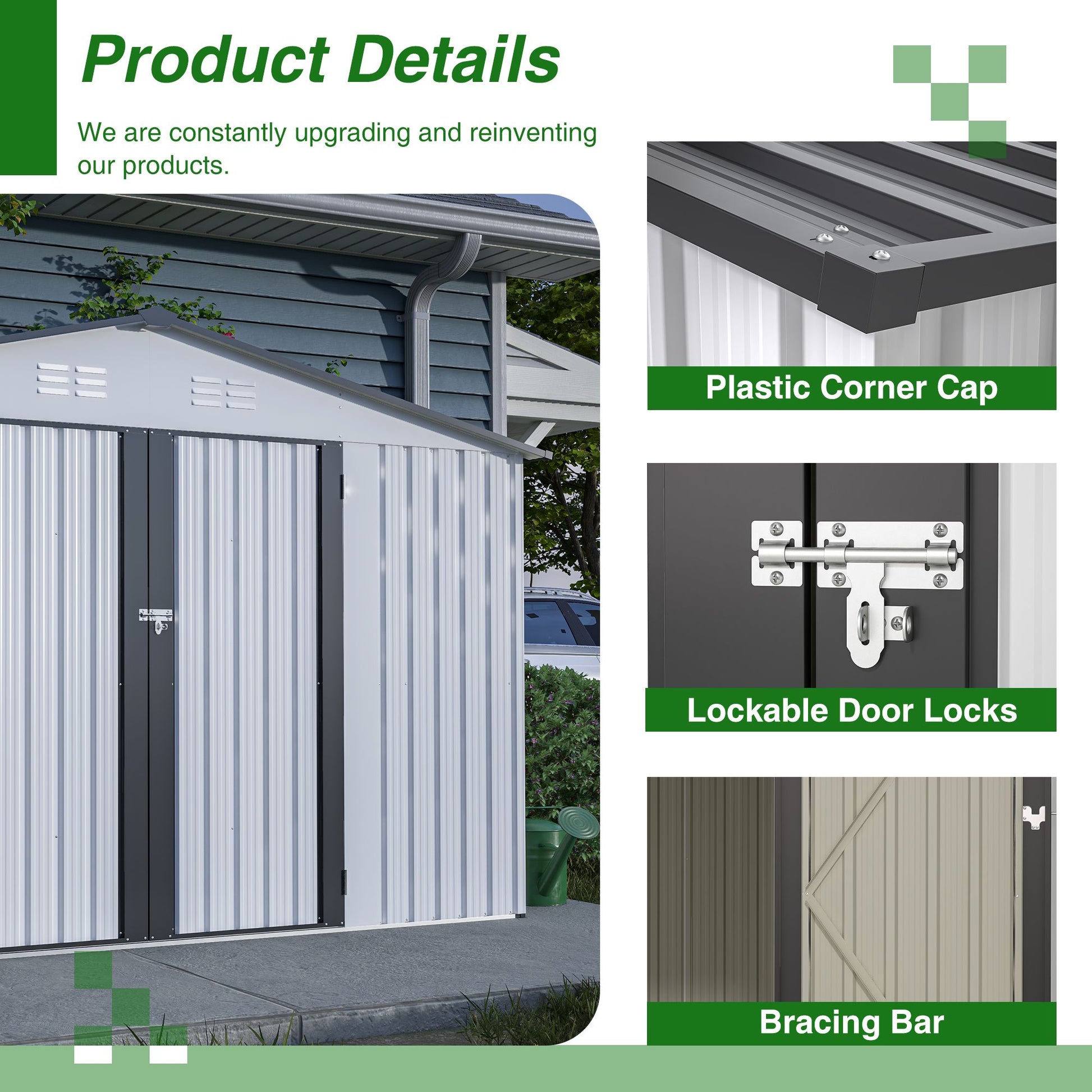 10X8 FT Outdoor Storage Shed, All Weather Metal Sheds with Lockable Doors, Tool Shed for Garden, Patio, Backyard, Lawn, Grey - Discount Msrp 