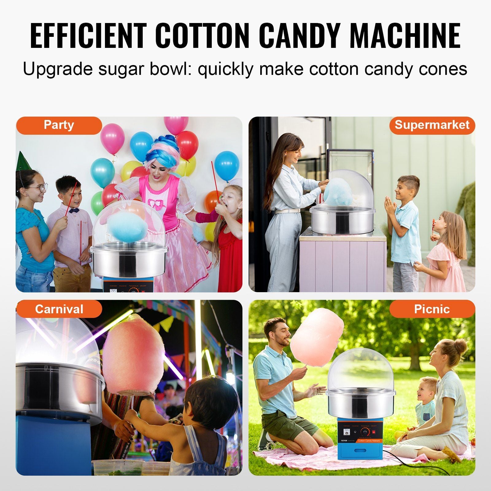VEVOR Electric Cotton Candy Machine, 1000W Candy Floss Maker, Commercial Cotton Candy Machine with Cover, Stainless Steel Bowl, Sugar Scoop, Drawer, Perfect for Home Kids Birthday, Family Party, Blue - Discount Msrp 