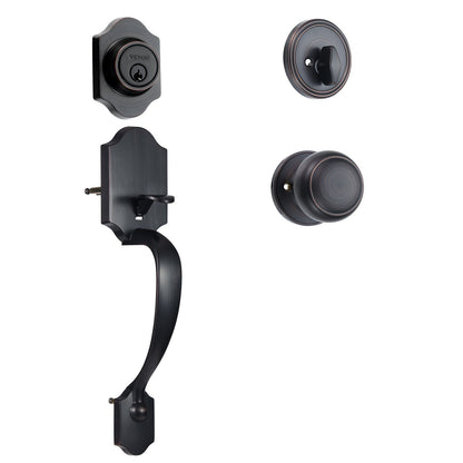 VEVOR Front Door Handle and Deadbolt Set, Antique Copper Front Door Lock Set with Interior Knob, Adjustable Hole Spacing Single Cylinder Handleset, for Right and Left Handed Entrance and Front Door - Discount Msrp 