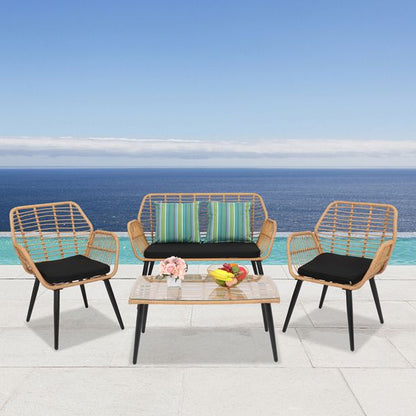 4-Piece Patio Furniture Outdoor Bistro Set, All Weather Rattan Conversation Bistro Loveseat Chair and Table Set for Backyard Balcony Deck - Discount Msrp 