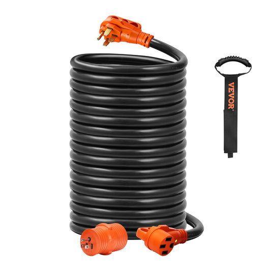 VEVOR 50 ft RV Extension Cord, 50 Amp, Heavy Duty STW RV Power Cord, NEMA 14-50R Female NEMA 14-50P Male Plug, with LED Indicator Handle 15A Adapter, for RVs, trams, generators, campers, ETL Listed - Discount Msrp 