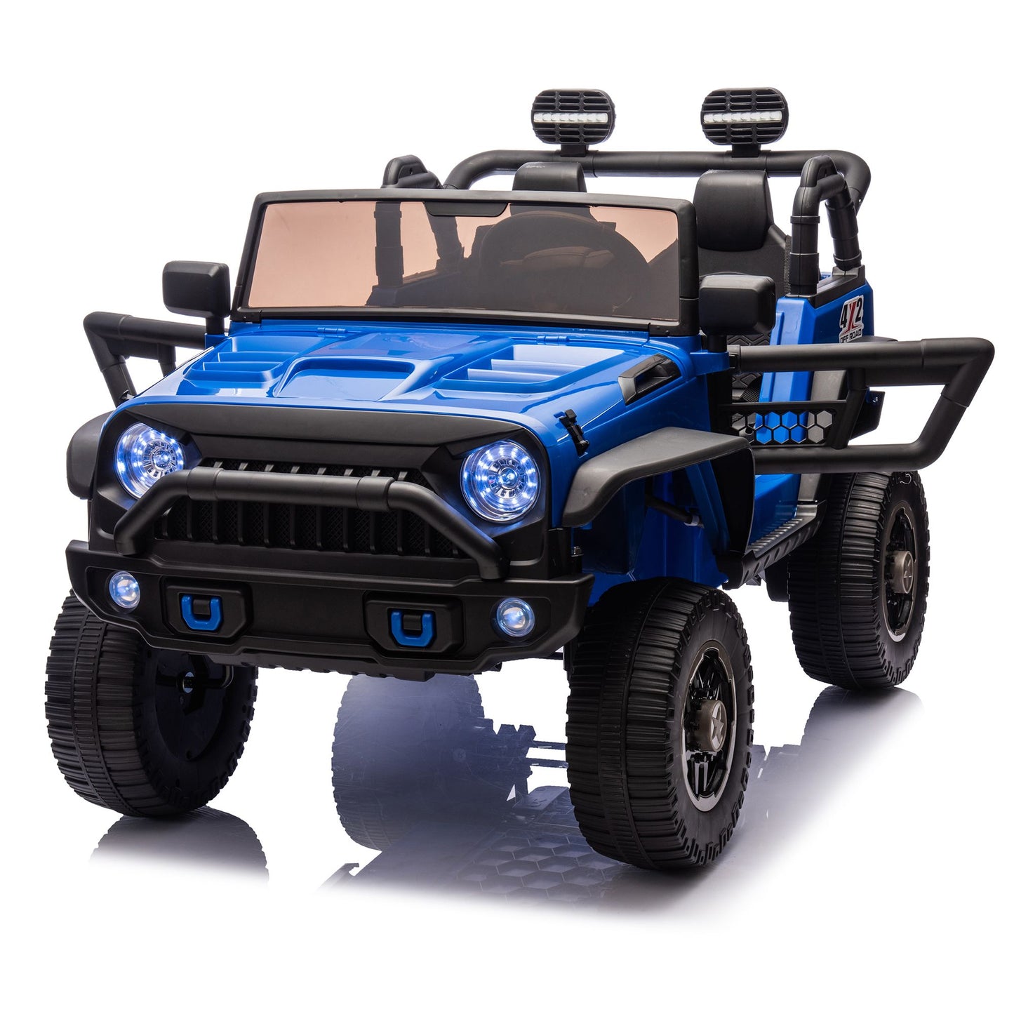 24V Two-Seater Kids Ride On Truck Car W/Parents Control,200w*2,Seat width 20.28in,Four-wheel Suspension,LED Lights,Music,MP3,Bluetooth,Two independent seat belts,Suitable for off-road For Kids Aged 3+ - Discount Msrp 