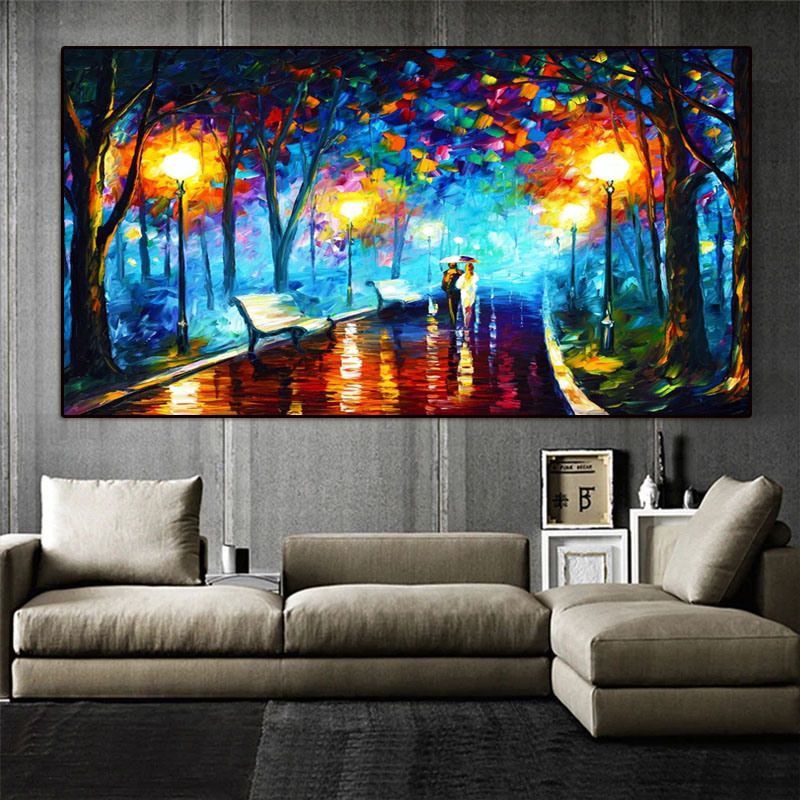 Hand Painted Night Thick Modern Canvas Oil Paintings Wall Art Abstract Landscape Pictures For Living Room Home Decoration - Discount Msrp 