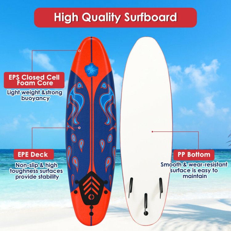 6 Feet Surfboard with 3 Detachable Fins - Discount Msrp 