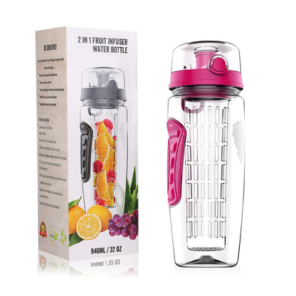 Fruit Infuser Water Bottle 32OZ Juice Shaker Sport w/ Flip Top Lid Anti-Slip Grips For Office Home Sport Running Walking Hiking - Discount Msrp 