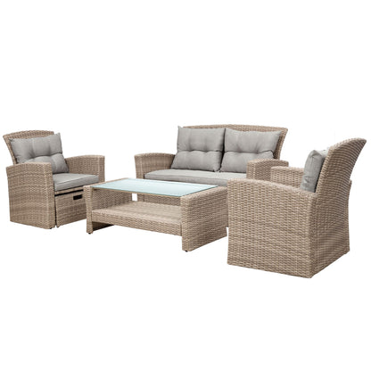 Patio Furniture Set; 4 Piece Outdoor Conversation Set All Weather Wicker Sectional Sofa with Ottoman and Cushions - Discount Msrp 