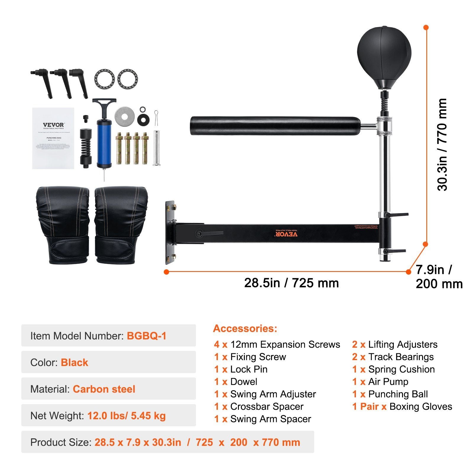 VEVOR Wall Mount Boxing Spinning Bar, Spinning Bar with Punching Ball, Adjustable Boxing Speed Trainer, Reflex Boxing Bar with Gloves, Boxing Training Equipment for Kickboxing, MMA, Fitness - Discount Msrp 