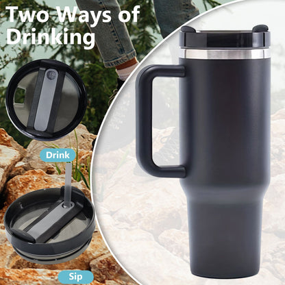 40oz V2 large capacity tumbler, With Handle And Straw Lid, Insulated Reusable Stainless Steel Water Bottles Travel Mug Coffee Cup car cup water cup For Men Women Outdoor Camping Driving, gift - Discount Msrp 