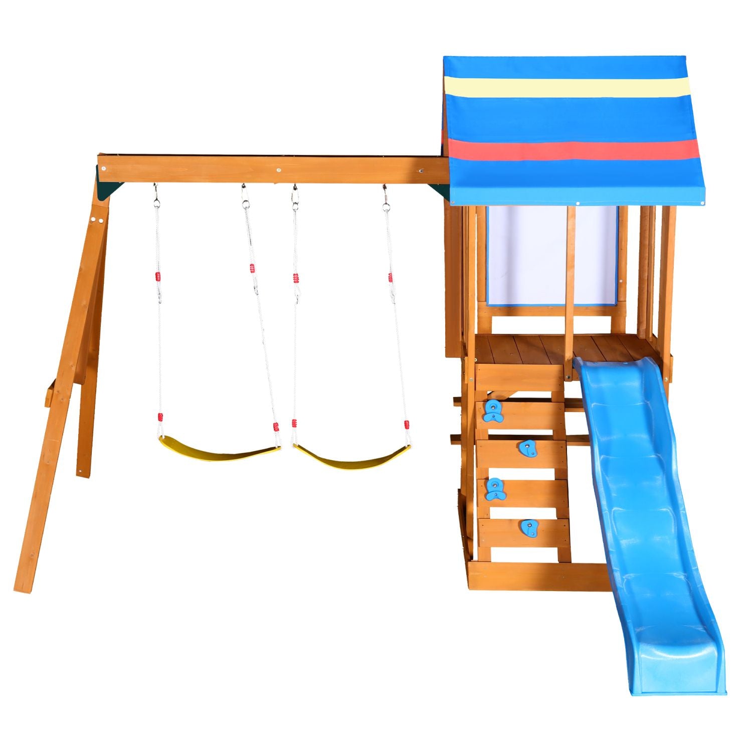 Wooden Outdoor Swing Set 3 in 1 Swing Set outdoor Children's Playset with Slide , 2 Swings and Climber for Garden, Backyard and Playground, Blue - Discount Msrp 