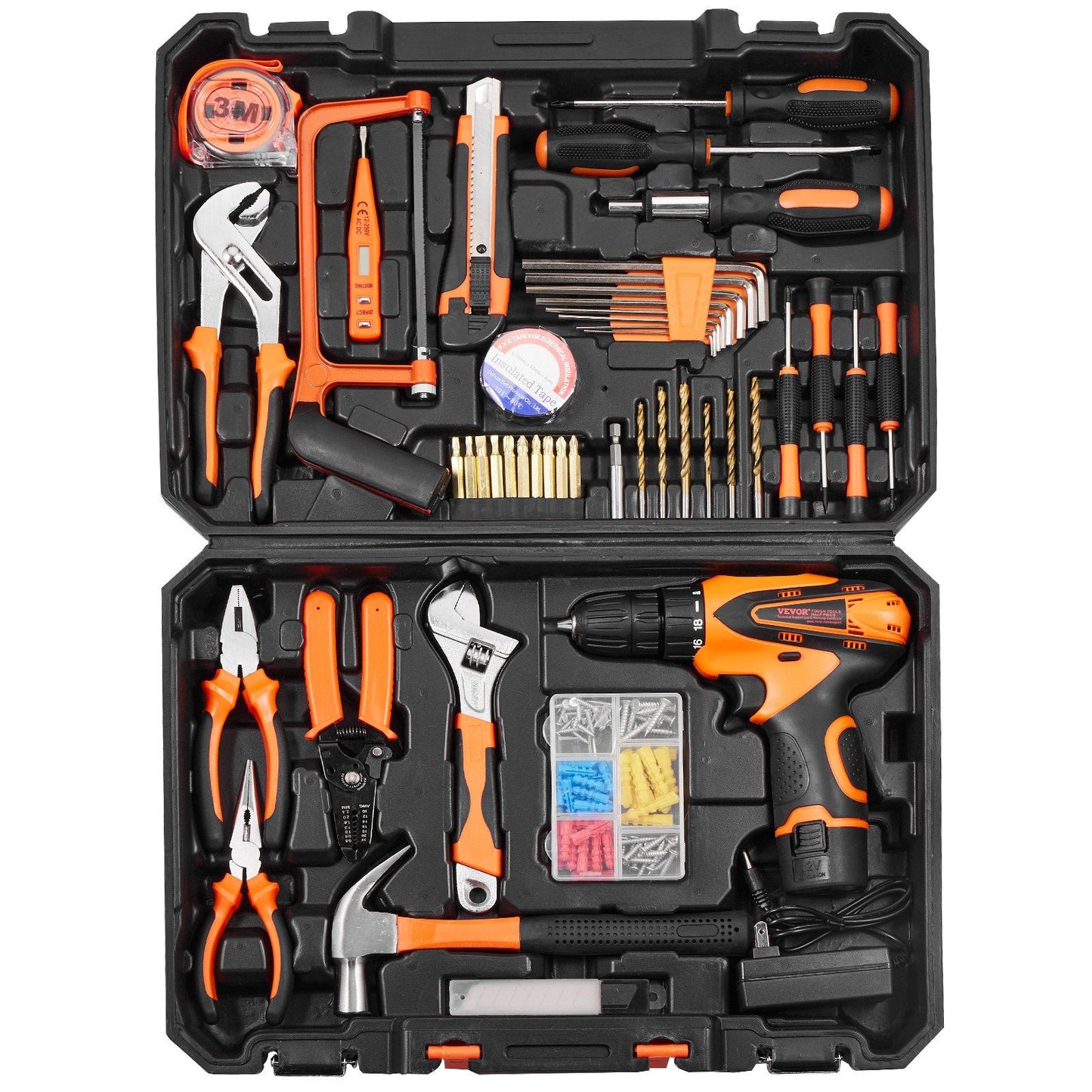VEVOR Tool Kit, 146 Piece General Household Hand Tool Set, with Electric Drill and Portable Tool Storage Case, High-Quality Steel, for Home Maintenance, DIY Projects, and Automotive Repair - Discount Msrp 
