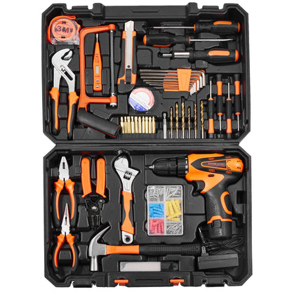 VEVOR Tool Kit, 146 Piece General Household Hand Tool Set, with Electric Drill and Portable Tool Storage Case, High-Quality Steel, for Home Maintenance, DIY Projects, and Automotive Repair - Discount Msrp 