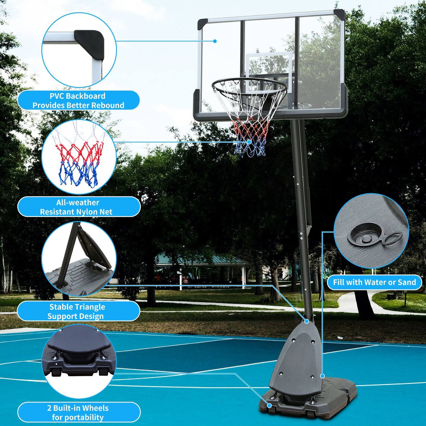 Use for Outdoor Height Adjustable 7.5 to 10ft Basketball Hoop 44 Inch Backboard Portable Basketball Goal System with Stable Base and Wheels - Discount Msrp 