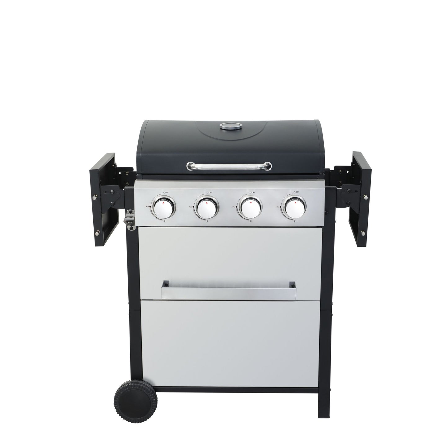 4-Burner Propane Gas BBQ Grill, 34200BTU Output With Wire Enamel Cooking Grids For Outdoor Barbecue, Foldable Side Table, Hanging Basket, Stainless Steel - Discount Msrp 