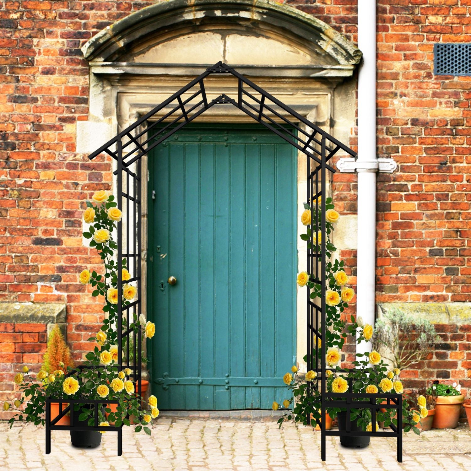 Metal Garden Arch with Adjustable Width W68.11''~W94.29'' Climbing Plants Support Rose Arch Outdoor Black - Discount Msrp 