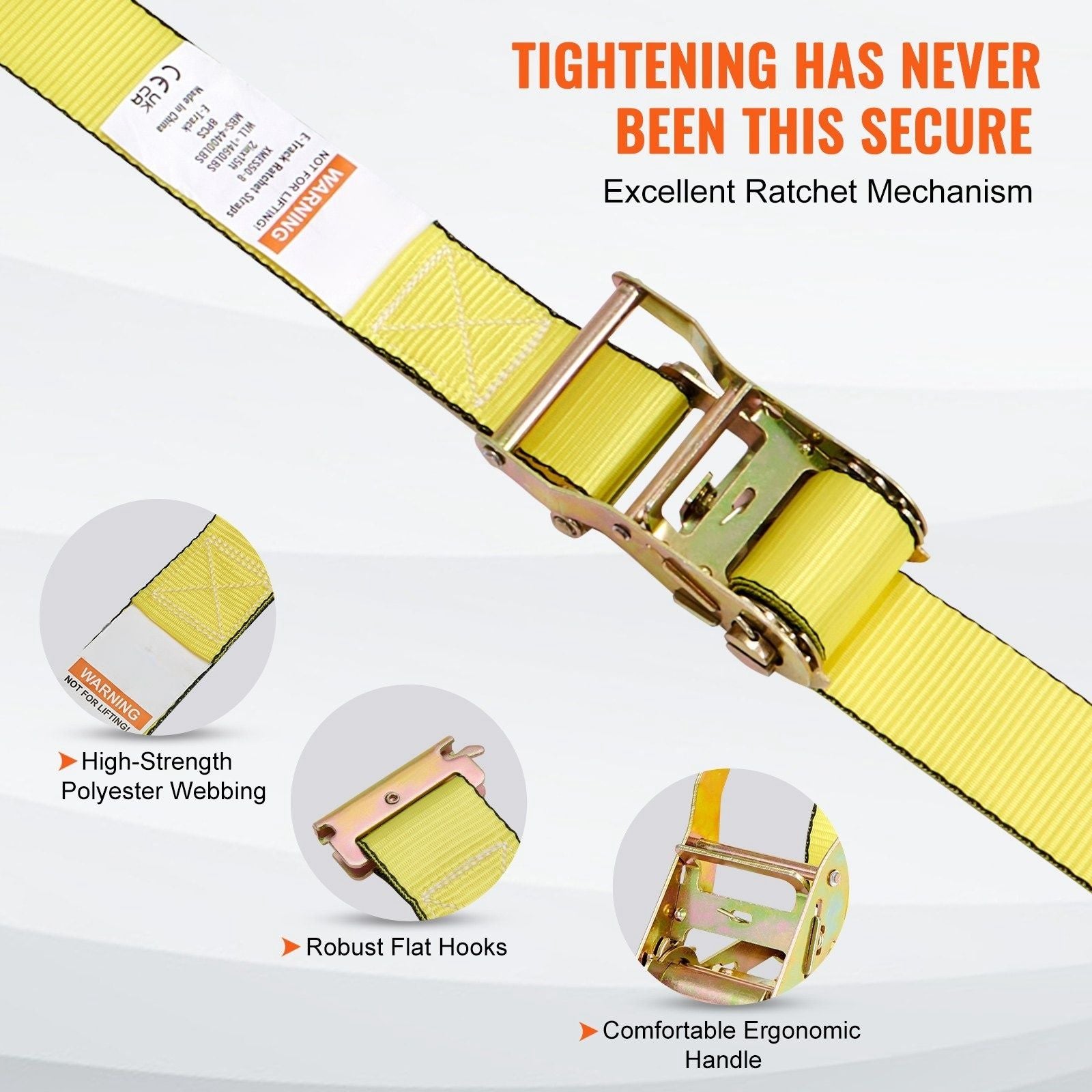 Ratchet Tie Down Straps (8PK), 4400 lb Break Strength, E-Track Endless Ratchet with 8 Premium 2" x 15' Rachet Tie Downs Heavy Duty, for Moving Securing Cargo, Appliances, Lawn Equipment - Discount Msrp 