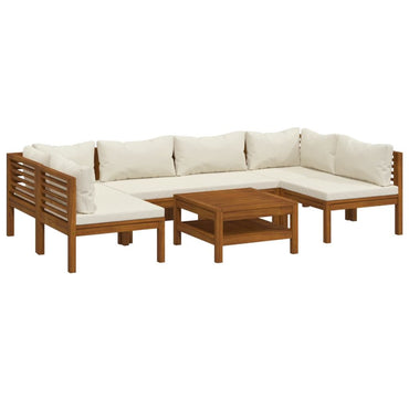 7 Piece Patio Lounge Set with Cream Cushion Solid Acacia Wood - Discount Msrp 