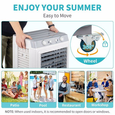 3 in 1 Portable Evaporative Cooler,Indoor,Outdoor,2353CFM Personal Air Cooler,7.9 Gal Large Water Tank & Scroll Casters, 4 Ice Packs,White, Manual control - Discount Msrp 
