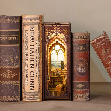CUTEBEE Book Nook Kit, DIY Booknook Miniature House Tiny House 3D Wooden Puzzle Dollhouse Kit for Adults and Teens, Bookshelf Insert Decor, DIY Craft Gift Model Build - Discount Msrp 