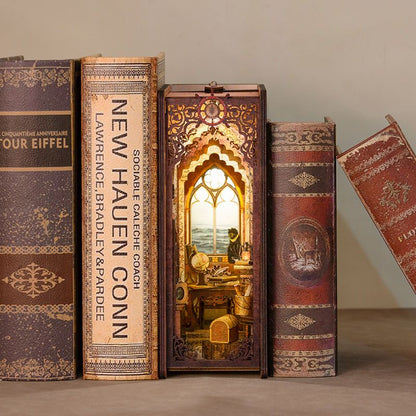 CUTEBEE Book Nook Kit, DIY Booknook Miniature House Tiny House 3D Wooden Puzzle Dollhouse Kit for Adults and Teens, Bookshelf Insert Decor, DIY Craft Gift Model Build - Discount Msrp 