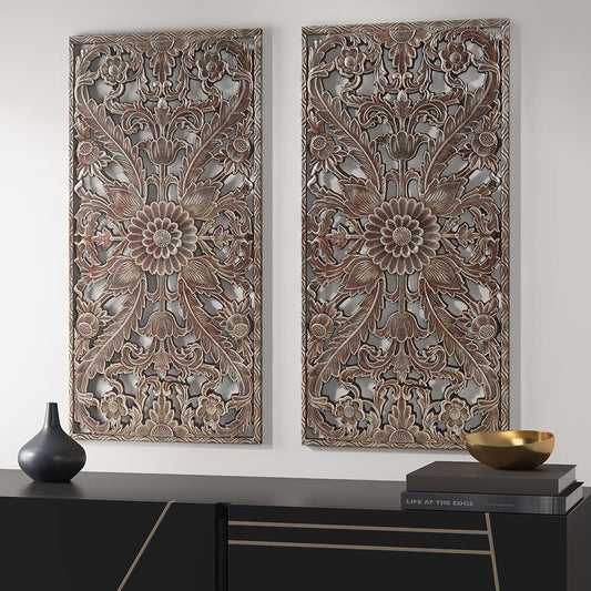 Distressed Carved Wood 2-piece Wall Decor Set - Discount Msrp 