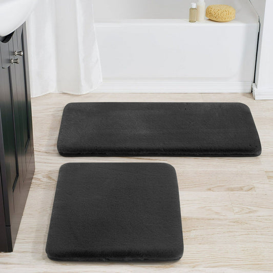 2 Piece Gray Faux Rabbit Fur Bath Rug Set, 17" x 24 & 20" x 30" - Discount Msrp 