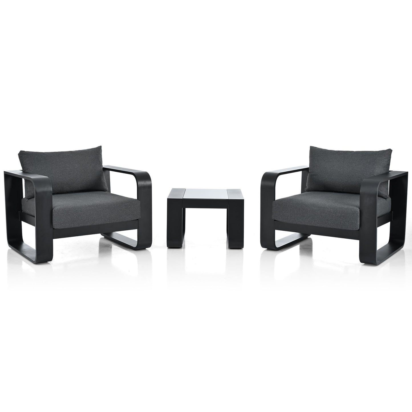 3-pieces Aluminum Frame Patio Furniture With 6.7" Thick Cushion And Coffee Table, All Weather Use Olefin fabric Outdoor Chair - Discount Msrp 
