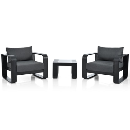 3-pieces Aluminum Frame Patio Furniture With 6.7" Thick Cushion And Coffee Table, All Weather Use Olefin fabric Outdoor Chair - Discount Msrp 