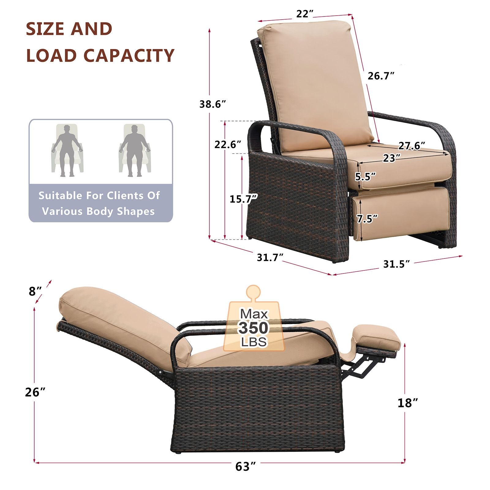 Outdoor Recliner Chair; Automatic Adjustable Wicker Lounge Recliner Chair with 5.12'' Thicken Cushion - Discount Msrp 