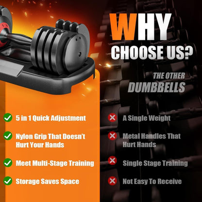25LB 5 in 1 Single Adjustable Dumbbell Free Dumbbell Weight Adjust with Anti-Slip Metal Handle, Ideal for Full-Body Home Gym Workouts - Discount Msrp 