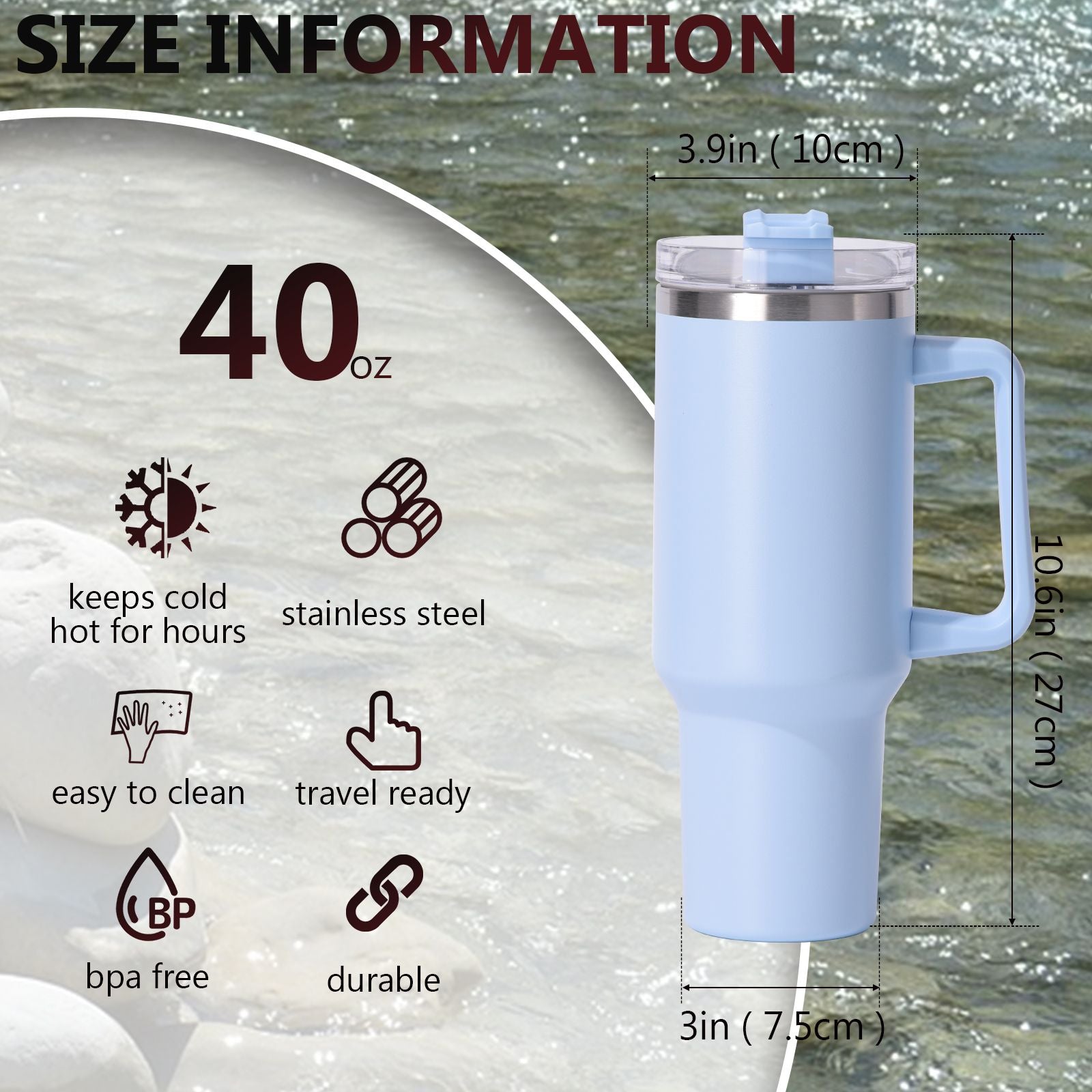 40oz large capacity tumbler, With Handle And Straw Lid, Insulated Reusable Stainless Steel Water Bottles Travel Mug Coffee Cup car cup water cup For Men Women Outdoor Camping Driving, gift - Discount Msrp 
