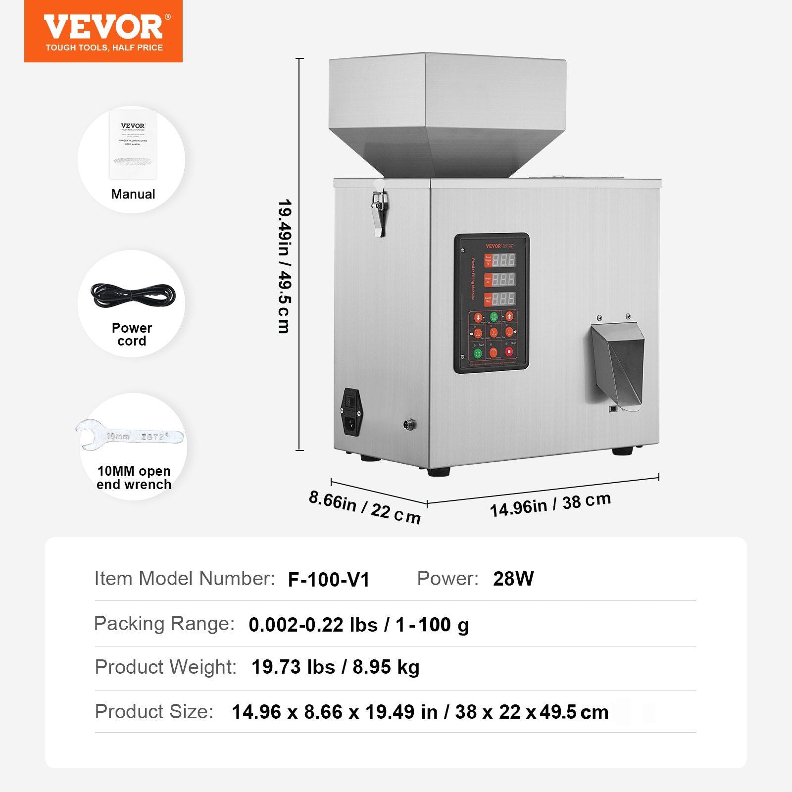VEVOR Powder Filling Machine, 0.002-0.22lbs/1-100g, Automatic Intelligent Particle Weighing Filling Machine, Bottle Bag Powder Filler Particle Dispenser for Tea Seeds Grains Powder Flour Beans Glitter - Discount Msrp 