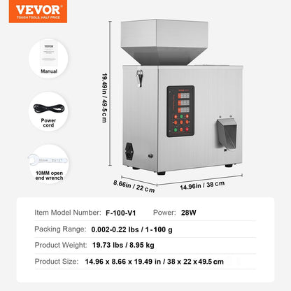 VEVOR Powder Filling Machine, 0.002-0.22lbs/1-100g, Automatic Intelligent Particle Weighing Filling Machine, Bottle Bag Powder Filler Particle Dispenser for Tea Seeds Grains Powder Flour Beans Glitter - Discount Msrp 