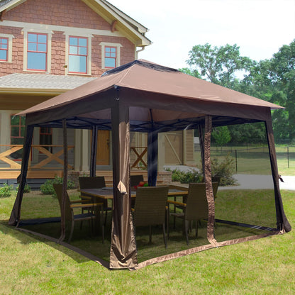 Outdoor 11x 11Ft Pop Up Gazebo Canopy With Removable Zipper Netting,2-Tier Soft Top Event Tent,Suitable For Patio Backyard Garden Camping Area with 4 Sandbags,Brown - Discount Msrp 