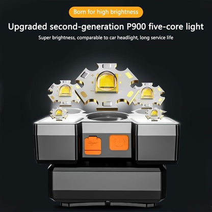 5 LED USB Rechargeable Headlamp; Portable Built-in 18650 Battery Head Flash Light; Waterproof For Expedition Outdoor Camping Fishing - Discount Msrp 